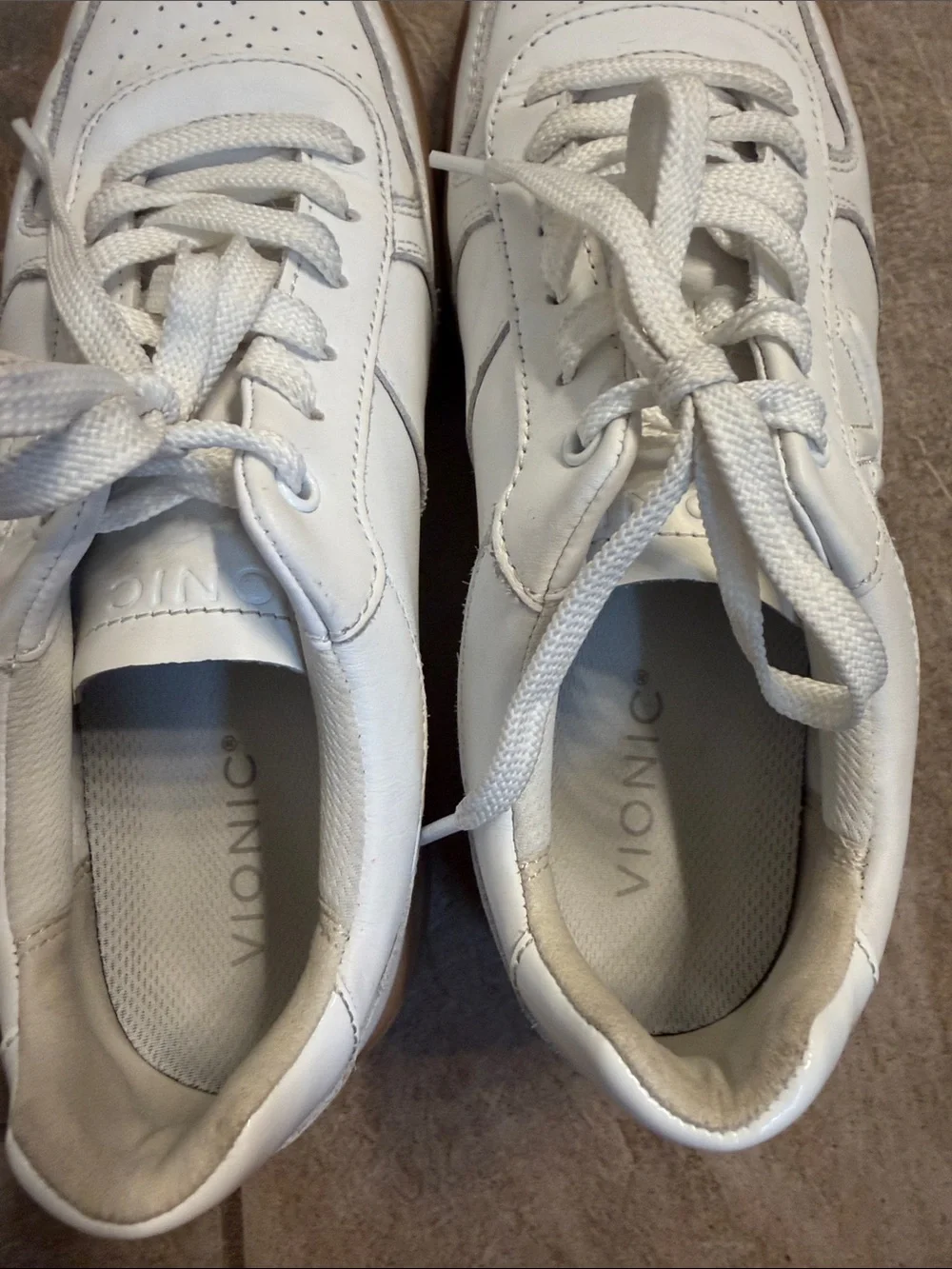 Vionic White Leather Sneakers with Gum Sole